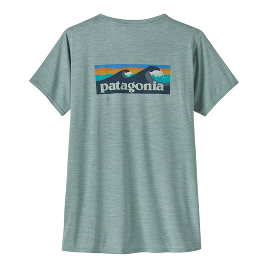 Patagonia - Women's Capilene® Cool Daily Graphic Shirt - Waters - Boardshort Logo / Thermal Blue X-Dye - teeshirt running femmes