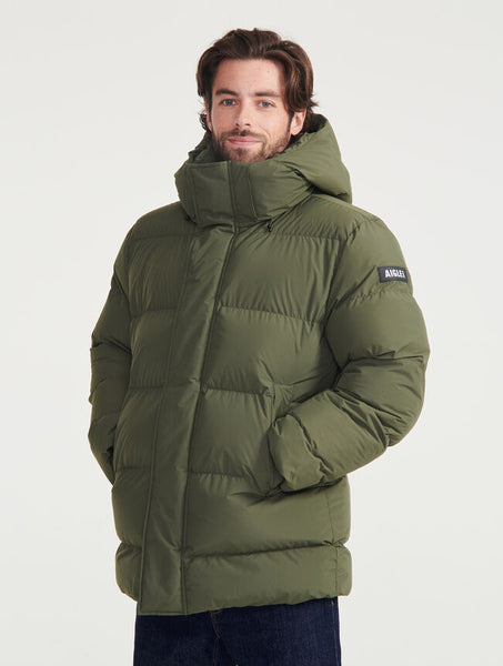 Aigle - Mid-Length, Print, Hooded Dupont Sorona® Quilted Jacket - olive - Men’s jacket