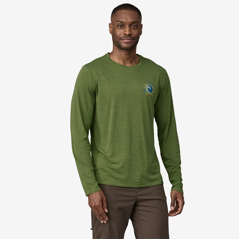 Patagonia - Men's Long-Sleeved Capilene® Cool Daily Graphic Shirt - terrain green X-Dye - teeshirt running hommes