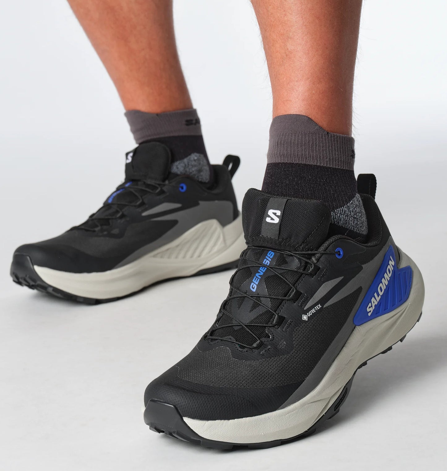 Salomon - Genesis Gore-Tex - Black / Lunar Rock / French Blue - Chaussures trail running hommes