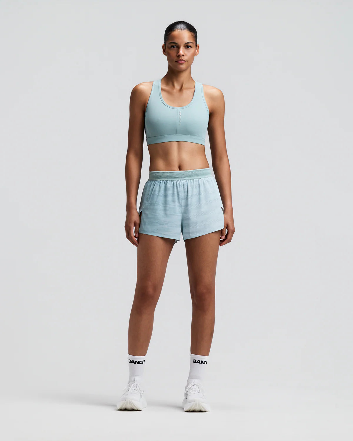 Bandit - Women’s COOLGRID™ 3" Split Short Uneven Gradient - lagoon / mist - Cuissard Running femmes