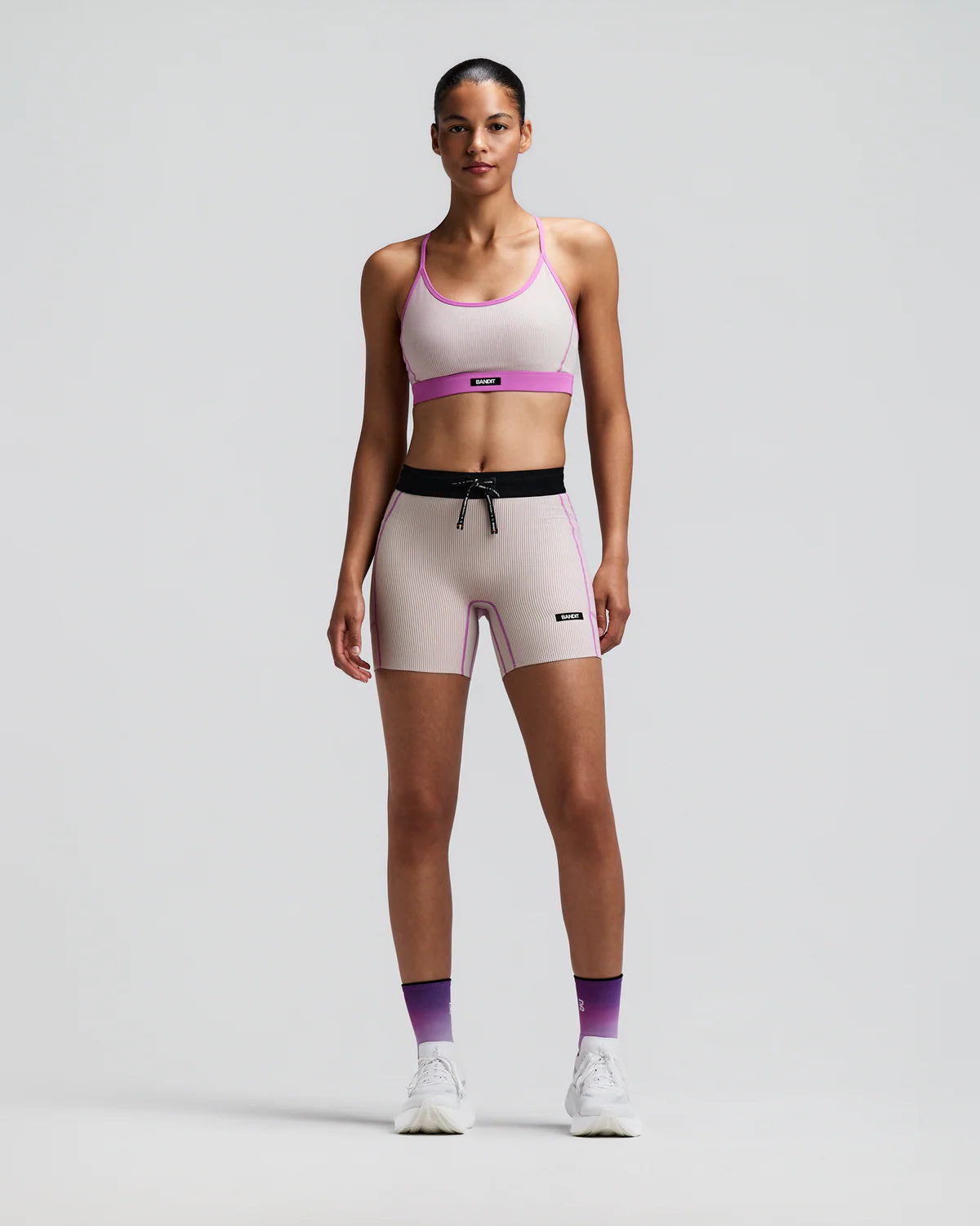Bandit - Women’s Striped CADENCE™ 5" Compression Short - plaster / orchid - Cuissard Running femmes