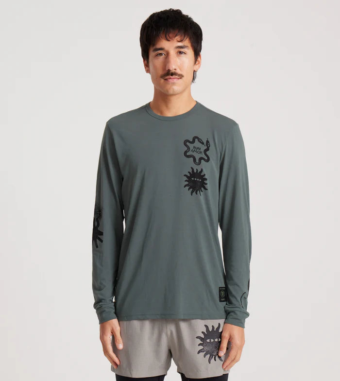 Roark Run Amok - Mathis Core LS Running Tee - forest - teeshirt running hommes