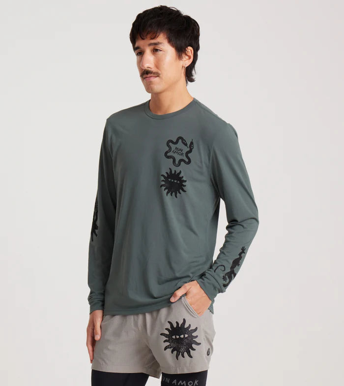 Roark Run Amok - Mathis Core LS Running Tee - forest - teeshirt running hommes