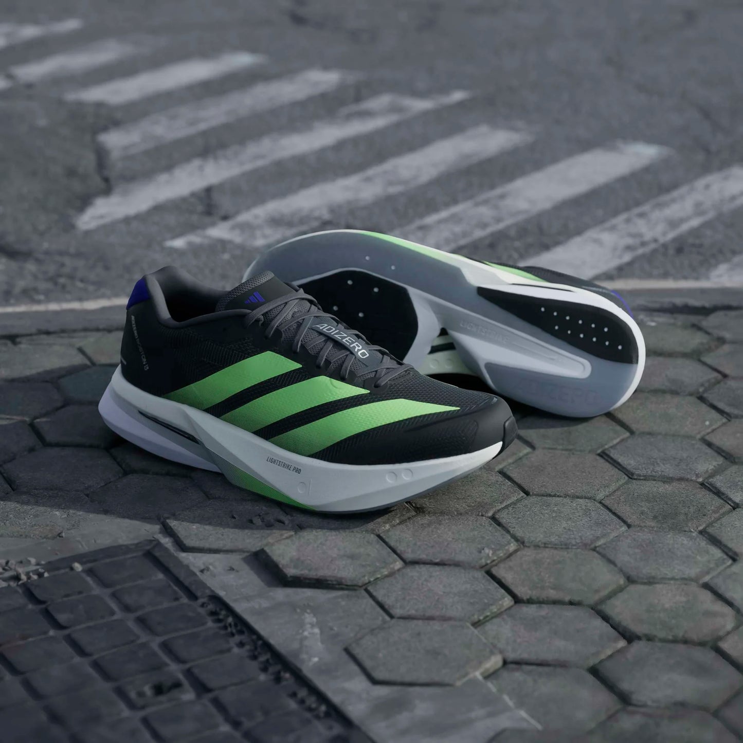 Adidas - Adizero Boston 13 - Core Black / Lime Burst / Energy Ink - Chaussures running hommes
