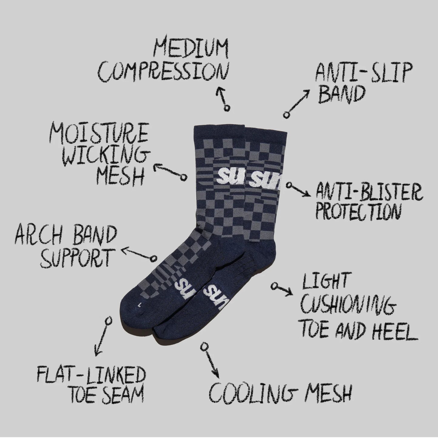 Sums Club - Checkers Socks - navy - Chaussettes Running unisexe