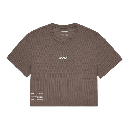 Bandit - Women's Micromesh™ Cropped Run Tee - Cocoa - teeshirt Running femmes