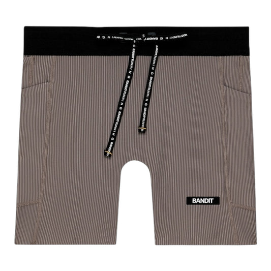 Bandit - Women’s Striped CADENCE™ 5" Compression Short - concrete taupe / cocoa - Cuissard Running femmes (Copie)